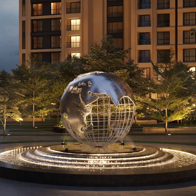 OneWorld Plaza with globe sculpture