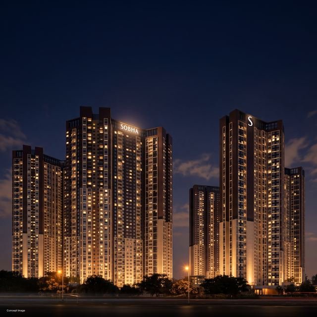 SOBHA OneWorld towers at night (artist's impression)