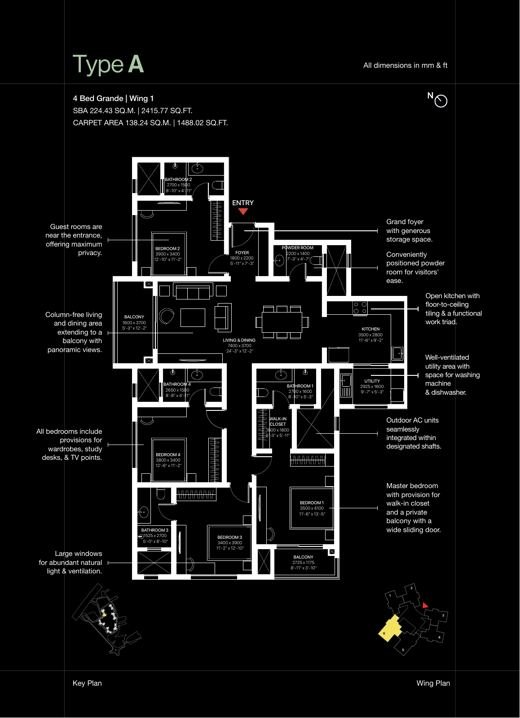 4 BHK Grande floor plan, Type A