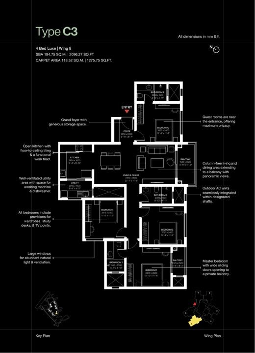 4 BHK Luxe floor plan, Type C3