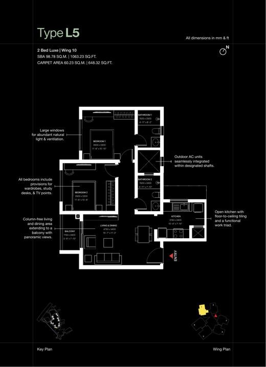 2 BHK Luxe floor plan, Type L5