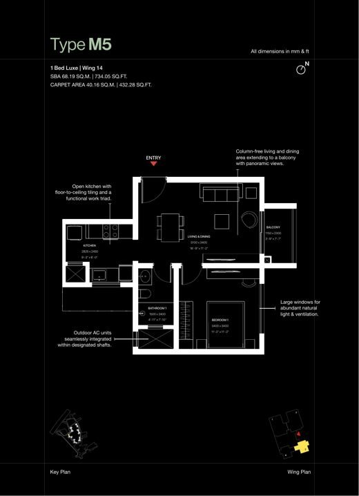 1 BHK Luxe floor plan, Type M5